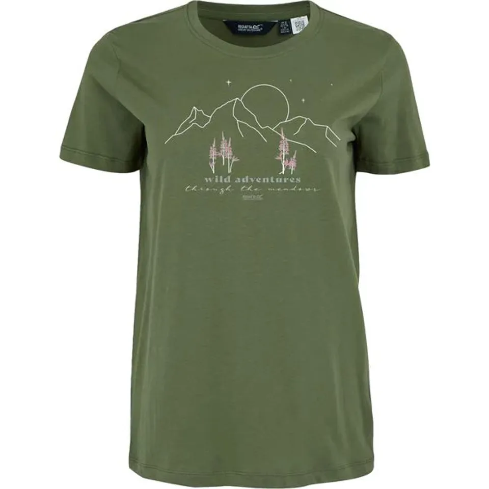 BRAND NEW REGATTA WOMENS FILANDRA IX SHORT SLEEVE T-SHIRT IN DARK GREEN/PINK - UK 10