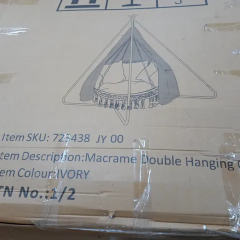 BOXED INNOVATORS BALI MACRAME DOUBLE HANGING CHAIR WITH WATER REPELLENT - IVORY - COLLECTION ONLY