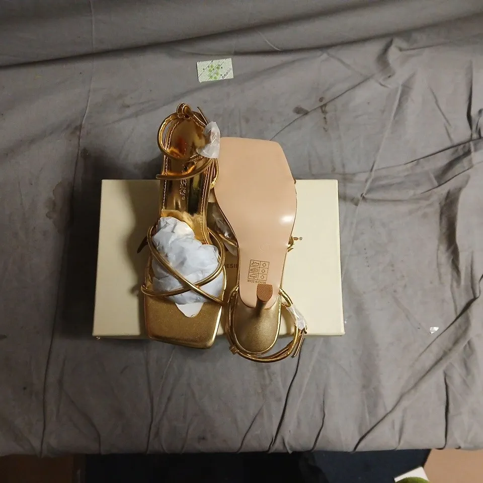 Gold PU Sandals – Women's Strappy Heels, UK 6 (EU 39 / US 8)