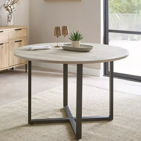 BOXED HARLEM GREY OAK ROUND DINING TABLE (1 BOX)