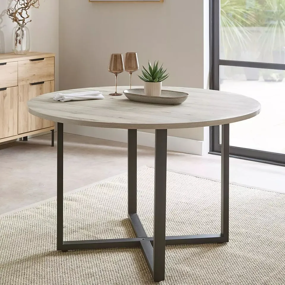 BOXED HARLEM GREY OAK ROUND DINING TABLE (1 BOX) RRP £199