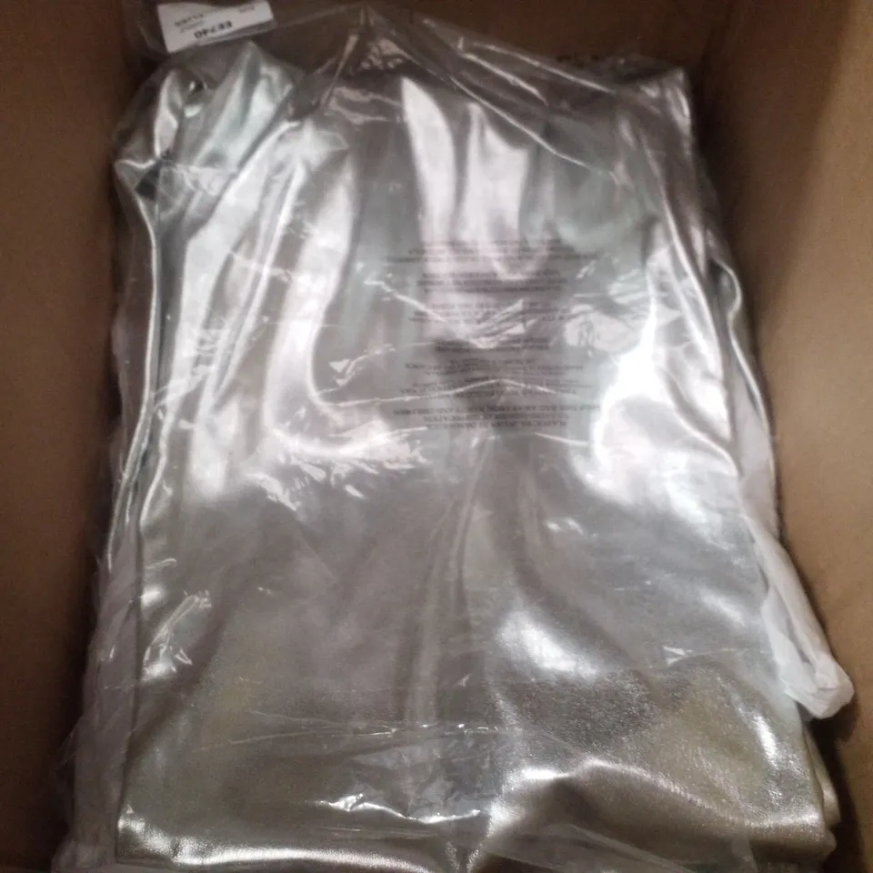 BOX CONTAINING APPROXIMATELY 9 BRAND NEW JD WILLIAMS SILVER PU STRAIGHT TROUSERS - SIZE 22