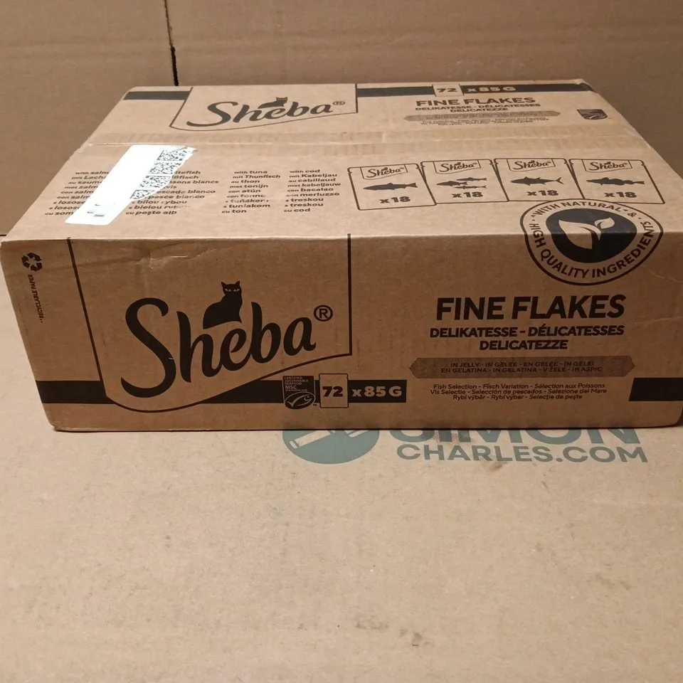BOX OF 72 X 85G SHEBA FINE FLAKES FISH SELECTION IN JELLY CAT FOOD