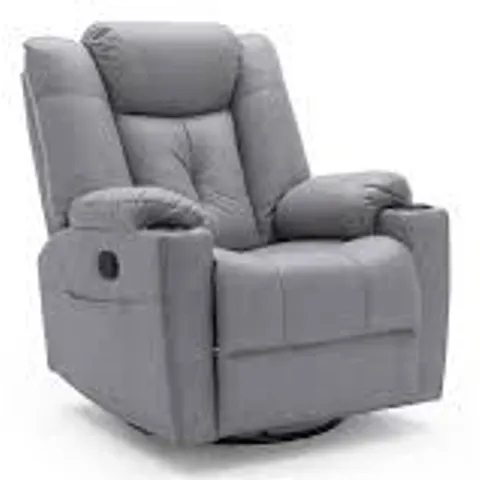 BOXED AFTON MANUAL RECLINING SWIVEL ROCKER EASY CHAIR GREY FABRIC (2 BOXES)