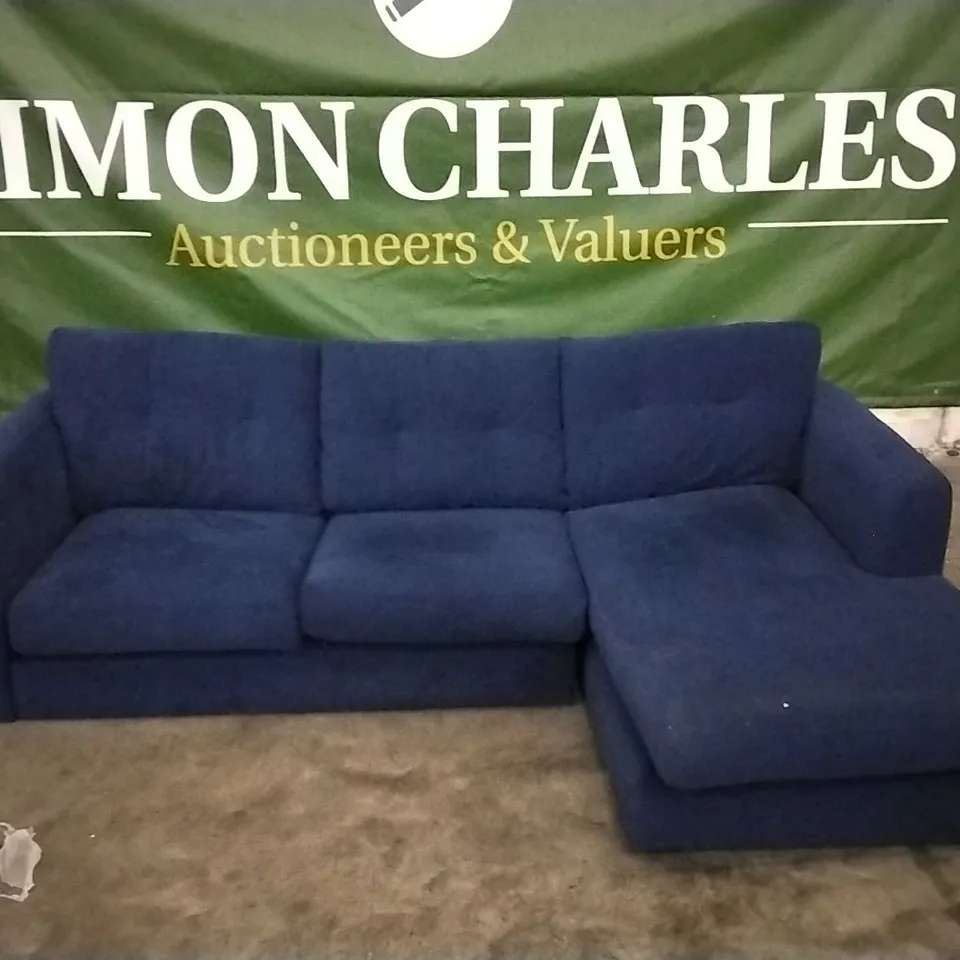 QUALITY DESIGNER LOUNGE CO CORNER GROUP SOFA WITH CHAISE SECTION IN NAVY BLUE FABRIC