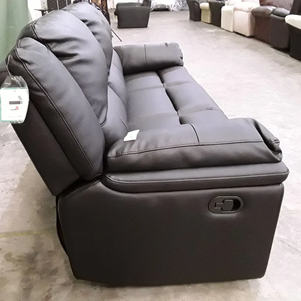 DESIGNER ALBION 3 SEATER MANUAL RECLINER SOFA - BLACK LEATHER