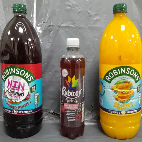 APPROXIMATELY 5 ASSORTED FOOD/DRINK PRODUCTS TO INCLUDE ROBINSONS, RUBICON, ETC