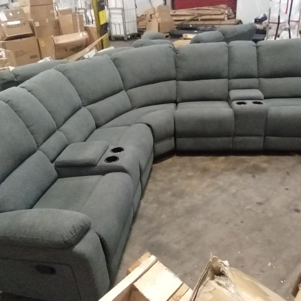 QUALITY DESIGNER MANUAL RECLINING FABRIC CORNER SOFA WITH CUPHOLDERS