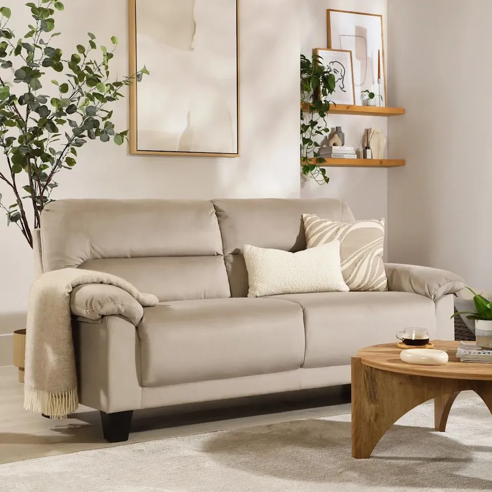 BOXED AUSTIN SMALL 3 SEATER SOFA, CHAMPAGNE CLASSIC VELVET (1 BOX)