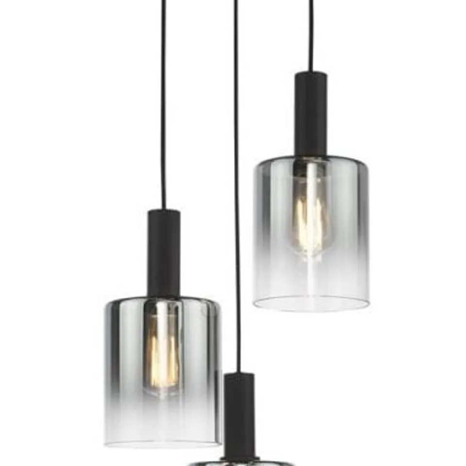 BOXED DAR LIGHTING SAVANNAH 3 LIGHT CLUSTER PENDANT MATT BLACK AND SMOKED GLASS