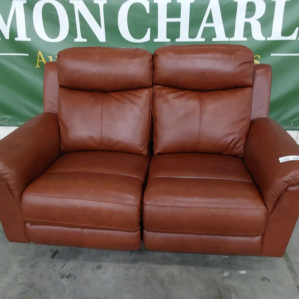 DESIGNER POWER RECLINING TWO SEATER SOFA CHESTNUT LEATHER 