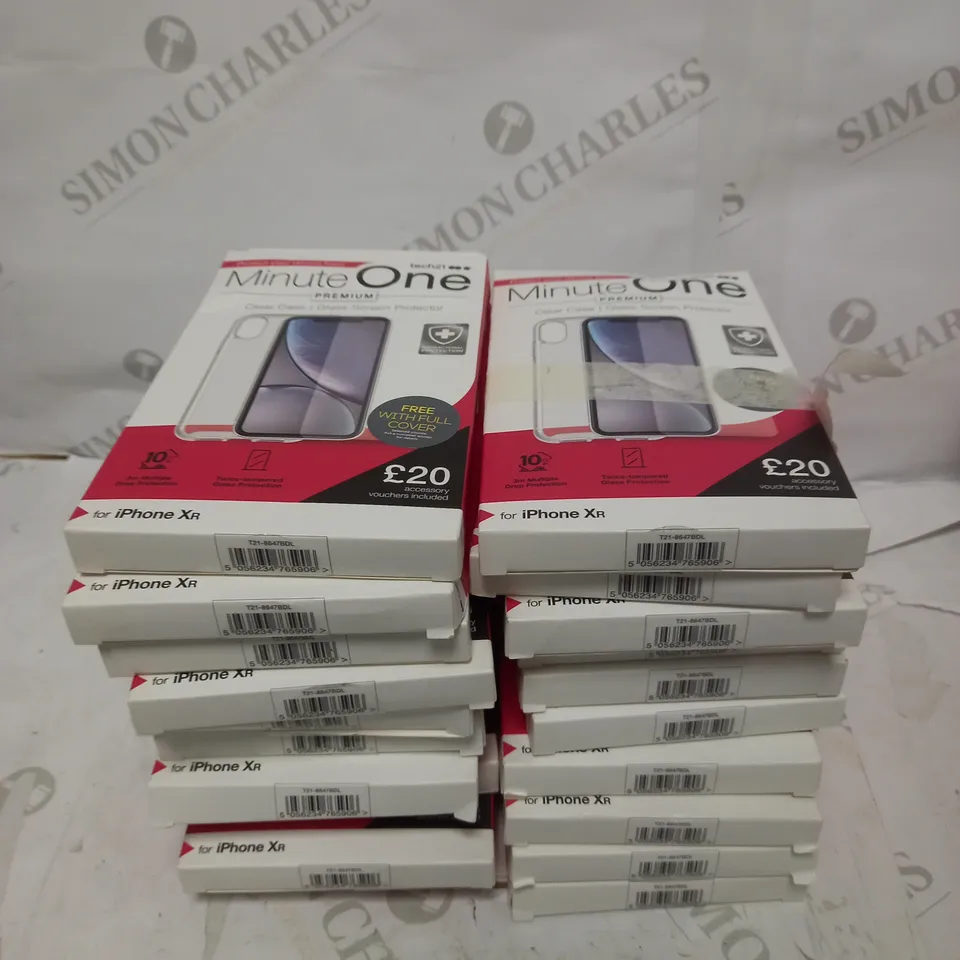 BOX OF 20 MINUTE ONE CLEAR CASE & SCREEN PROTECTOR KITS FOR IPHONE XR	