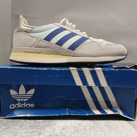 BOXED PAIR OF ADIDAS ZX 500 WOMEN'S SHOES IN ICE BLUE/BLUE/GREY SIZE UK 6.5
