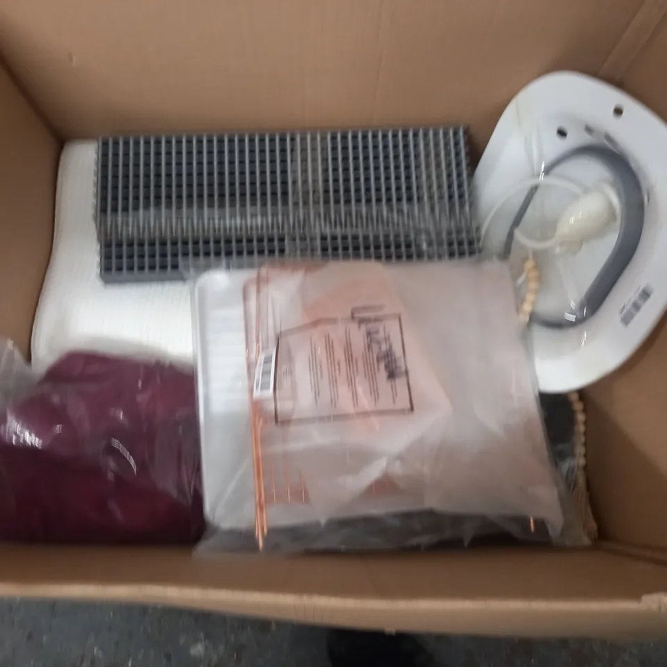 LOT OF ASSORTED HOUSEHOLD ITEMS TO INCLUDE WHITE BOARD, WALL CLOCK, BATHROOM WALL LIGHT AND PIDGEON DETERRENTS 