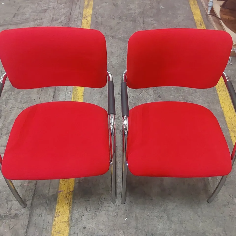 PAIR OF UPHOLSTERED RED OFFICE CHAIRS
