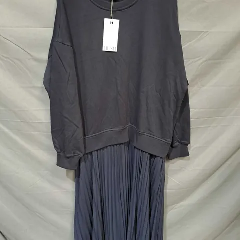 HUSH GABRIELA PLEATED SKIRT SWEAT DRESS IN DARK NAVY - MEDIUM