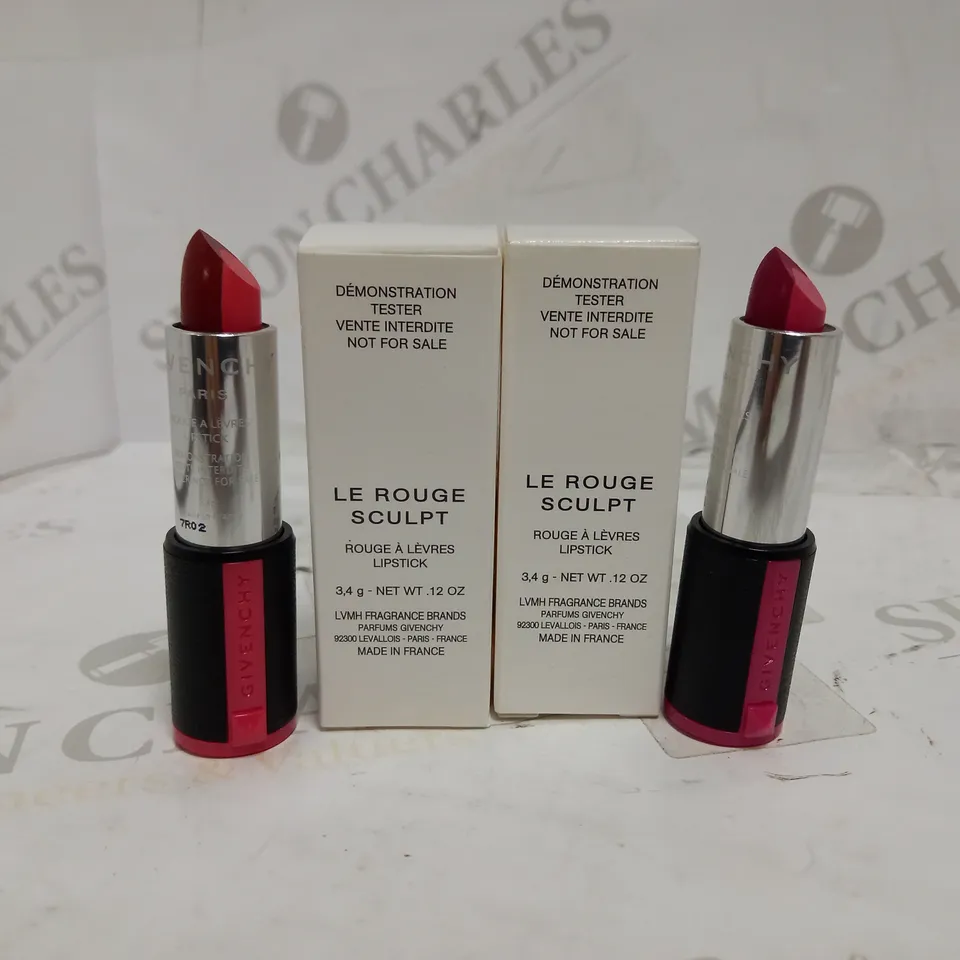 PAIR OF GIVENCHY LE ROUGE SCULPT LIPSTICKS IN CORAIL + FUSCHIA