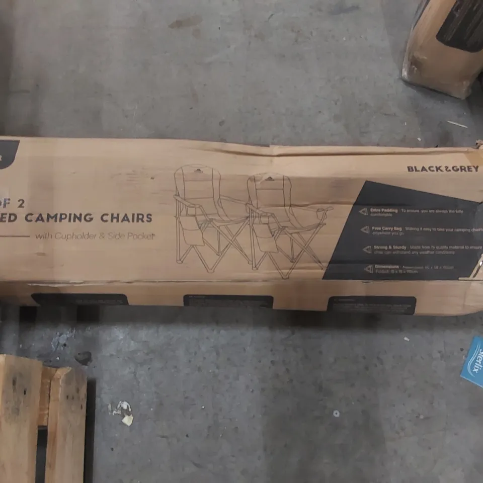 BOXED VOYAGER SET OF APPROXIMATELY 2x PADDED CAMPING CHAIRS