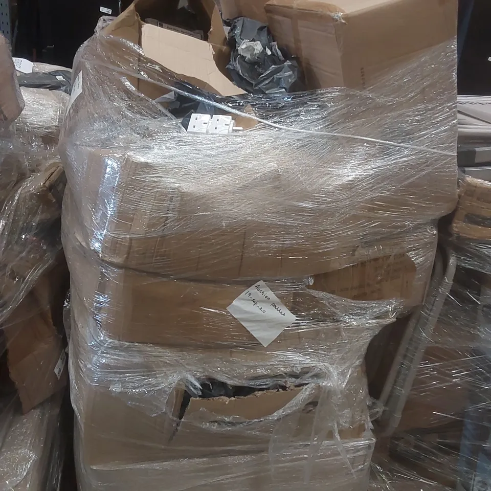 PALLET OF ASSORTED E-COMMERCE GOODS AND PRODUCTS TO INCLUDE: EXERCISE BALLS, EAR WAX REMOVERS, FLY CATCHER TAPE, PLUG ADAPTORS ECT