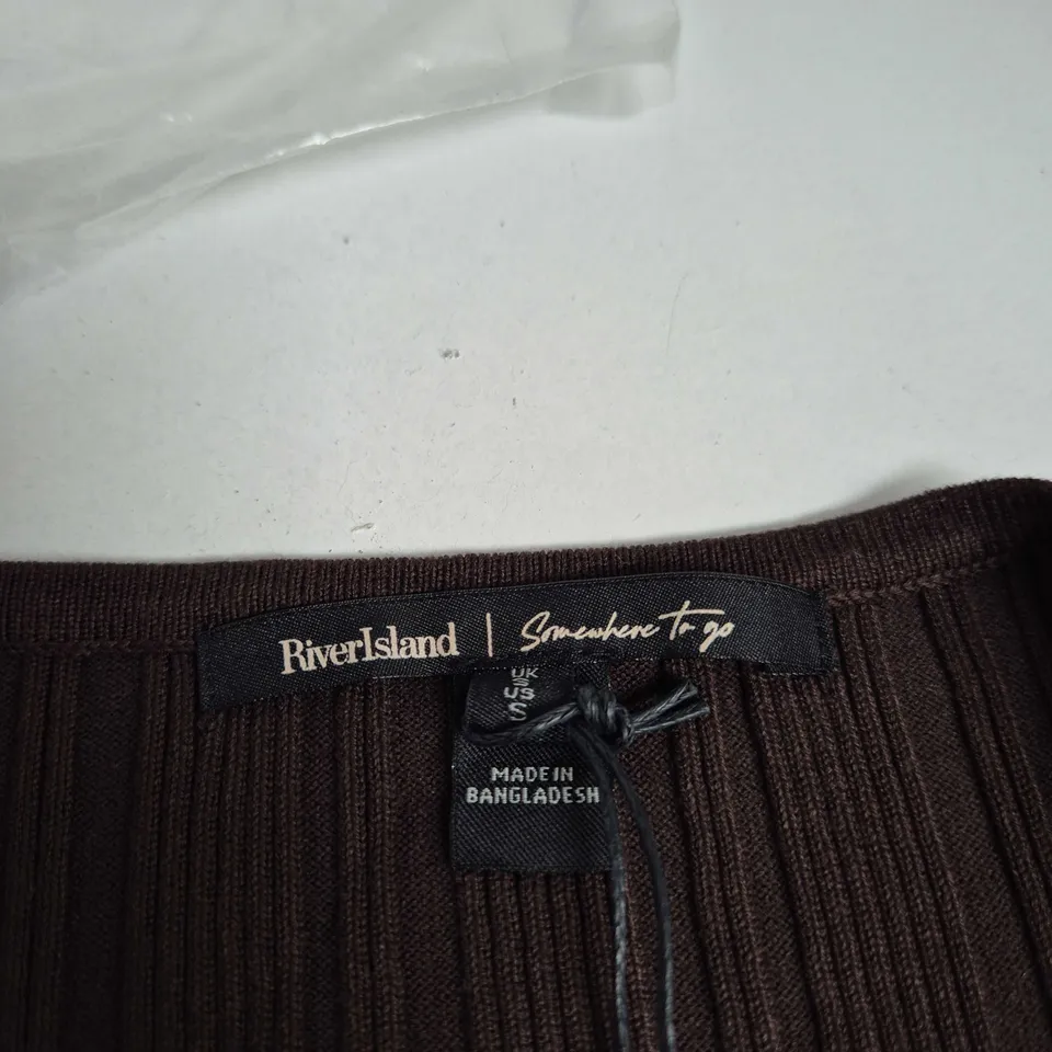 RIVER ISLAND BROWN-DARK STRIPED KNIT MAXI DRESS, UK S