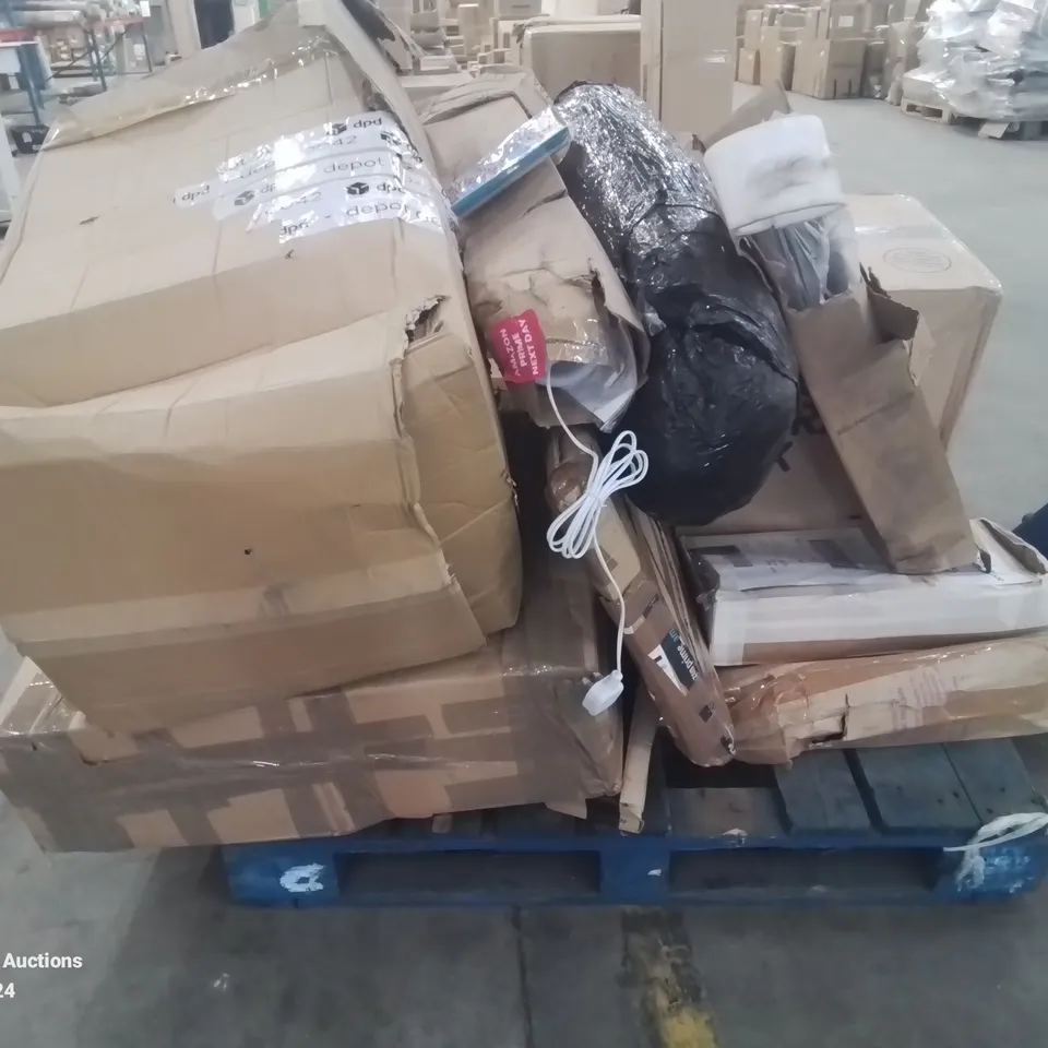 PALLET CONTAINING VARIOUS BOXED FURNITURE PARTS AND OTHER HOUSEHOLD ITEMS ETC.