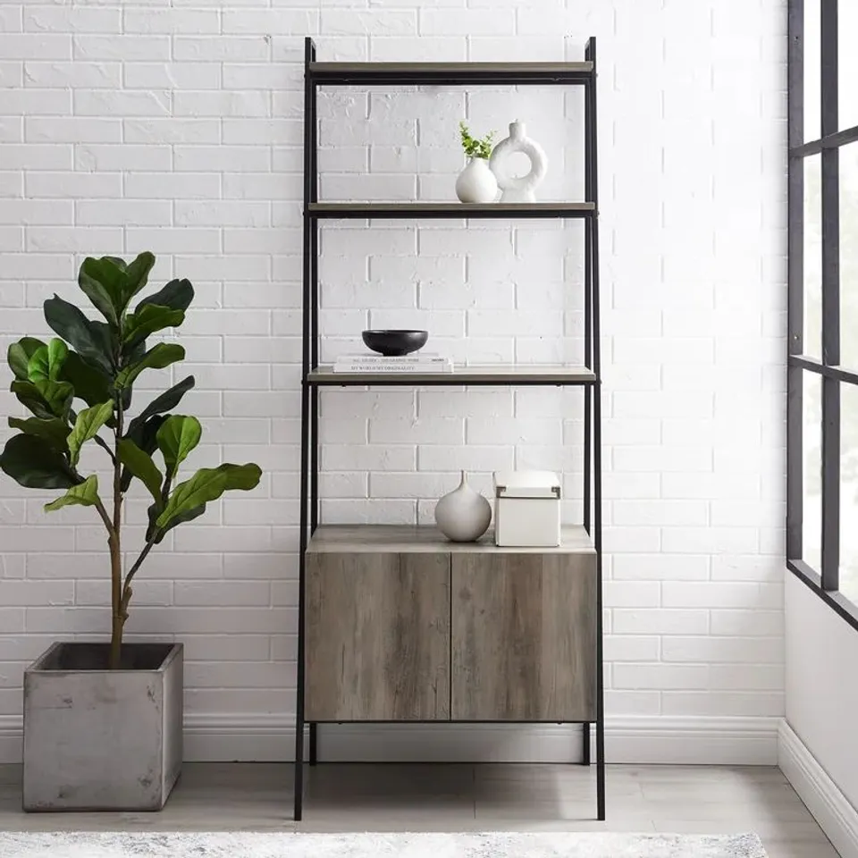 BOXED 72" METAL AND WOODEN LADDER STORAGE DARK WALNUT