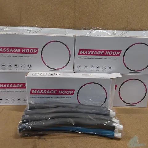 LOT OF APPROXIMATELY 5X BRAND NEW HULA FITNESS WEIGHTED MASSAGE HULA HOOPS (5 BOXES TAPED TOGETHER)