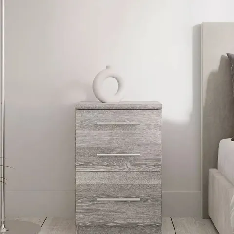 BOXED PRAGUE 3 DRAWER BEDSIDE CABINET - GREY (1 BOX)