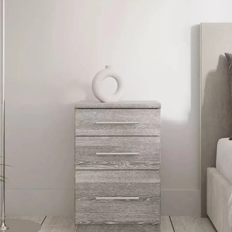 BOXED PRAGUE 3 DRAWER BEDSIDE CABINET - GREY (1 BOX)