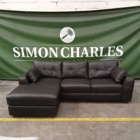 ARDEN ITALIAN LEATHER LEFT HAND CORNER CHAISE - BLACK