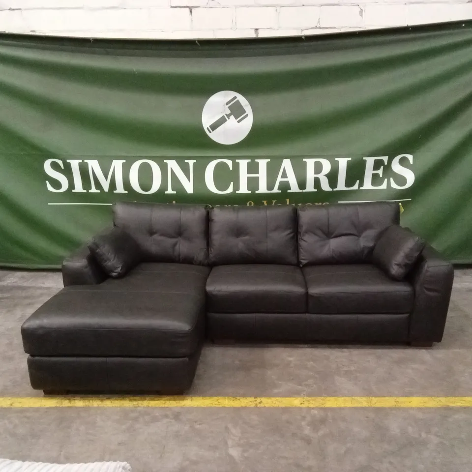 ARDEN ITALIAN LEATHER LEFT HAND CORNER CHAISE - BLACK RRP £2399