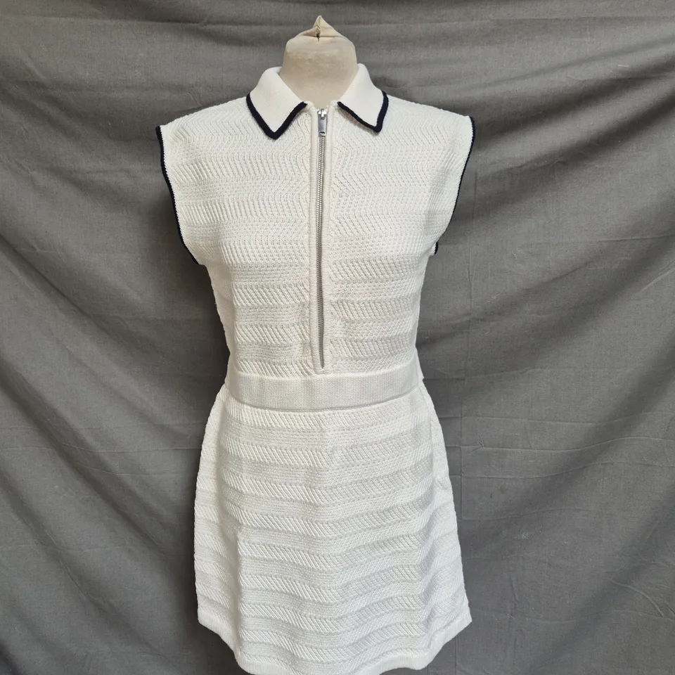 MINT VELVET COLLAR DETAIL KNIT DRESS - IVORY - SIZE SMALL