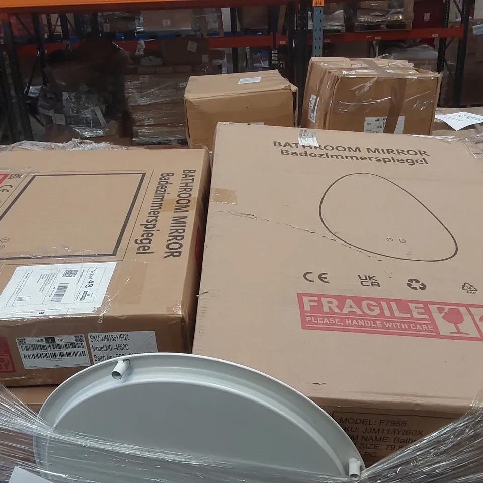 PALLET CONTAINING A LARGE ASSORTMENT OF CONSUMER PRODUCTS INCLUDING: BATHROOM MIRRORS, LADDER ECT