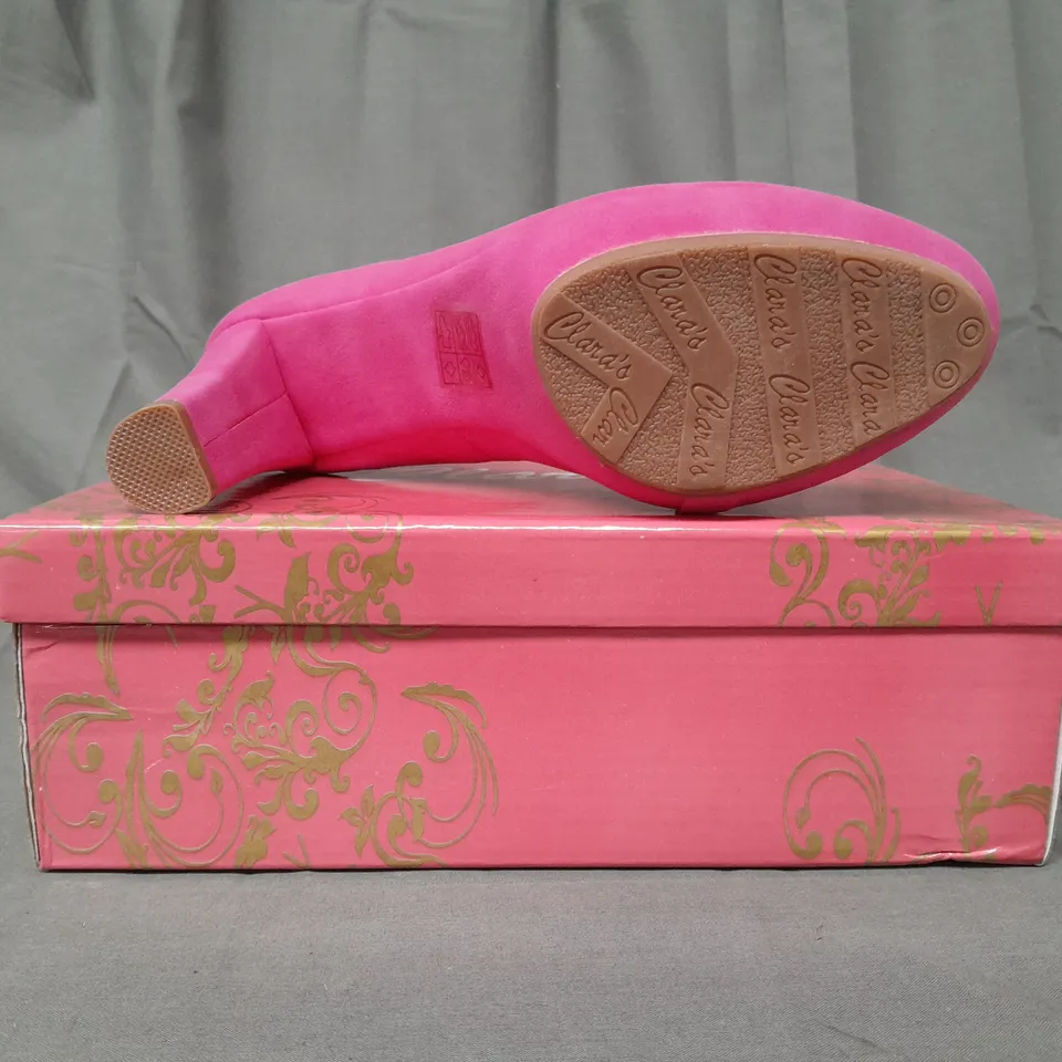 BOXED PAIR OF CLARA'S CLOSED TOE HIGH HEEL SHOES IN FUCHSIA 38