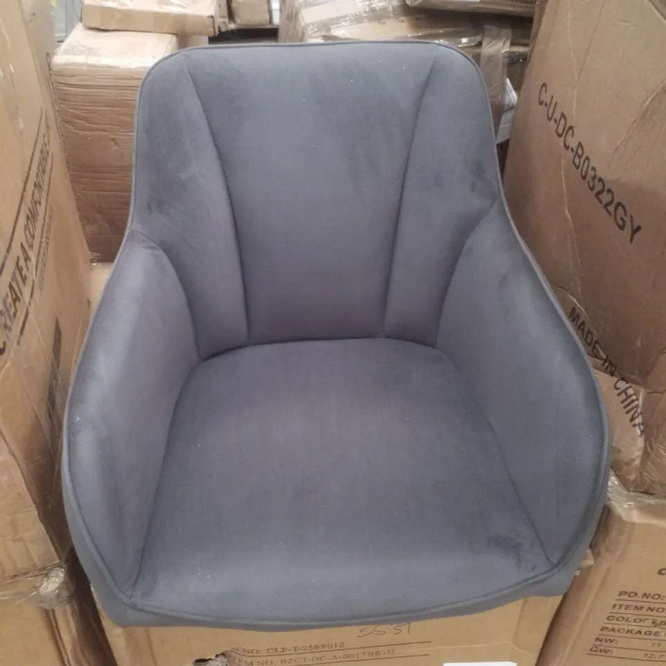 BOXED EARVEN SET OF 2 GREY VELVET DINING CHAIRS