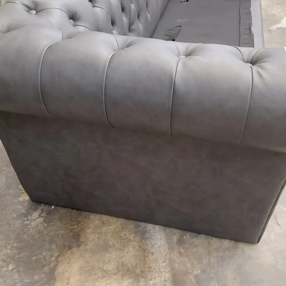 DESIGNER THREE SEATER CHESTERFIELD SOFA GREY LEATHER 