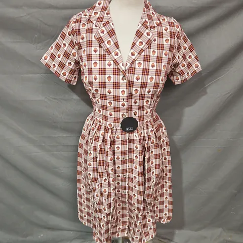 JOANIE PEPPER ACORNS SHIRT DRESS IN RED MAHOGANY SIZE 8