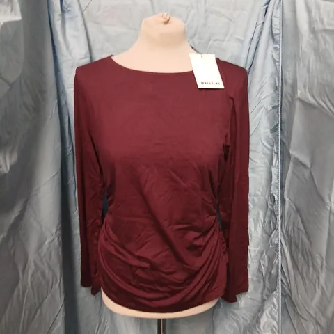 WHISTLES RUCHED SIDE LONG SLEEVE TOP – BURGUNDY, SIZE M