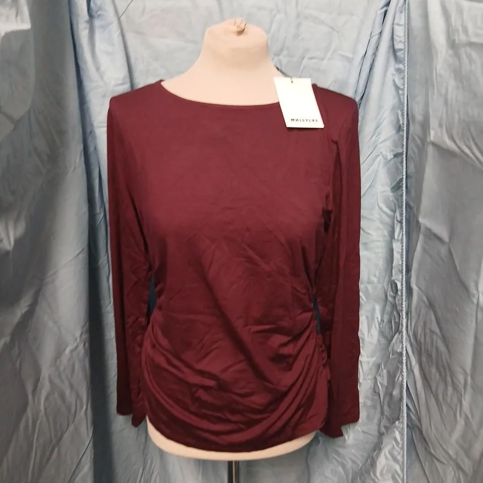 WHISTLES RUCHED SIDE LONG SLEEVE TOP – BURGUNDY, SIZE M