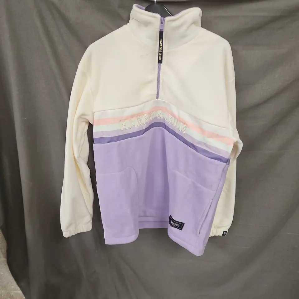 HARPER & LEWIS KIDS' FLEECE HALF-ZIP JACKET – CREAM & LAVENDER (SIZE M)