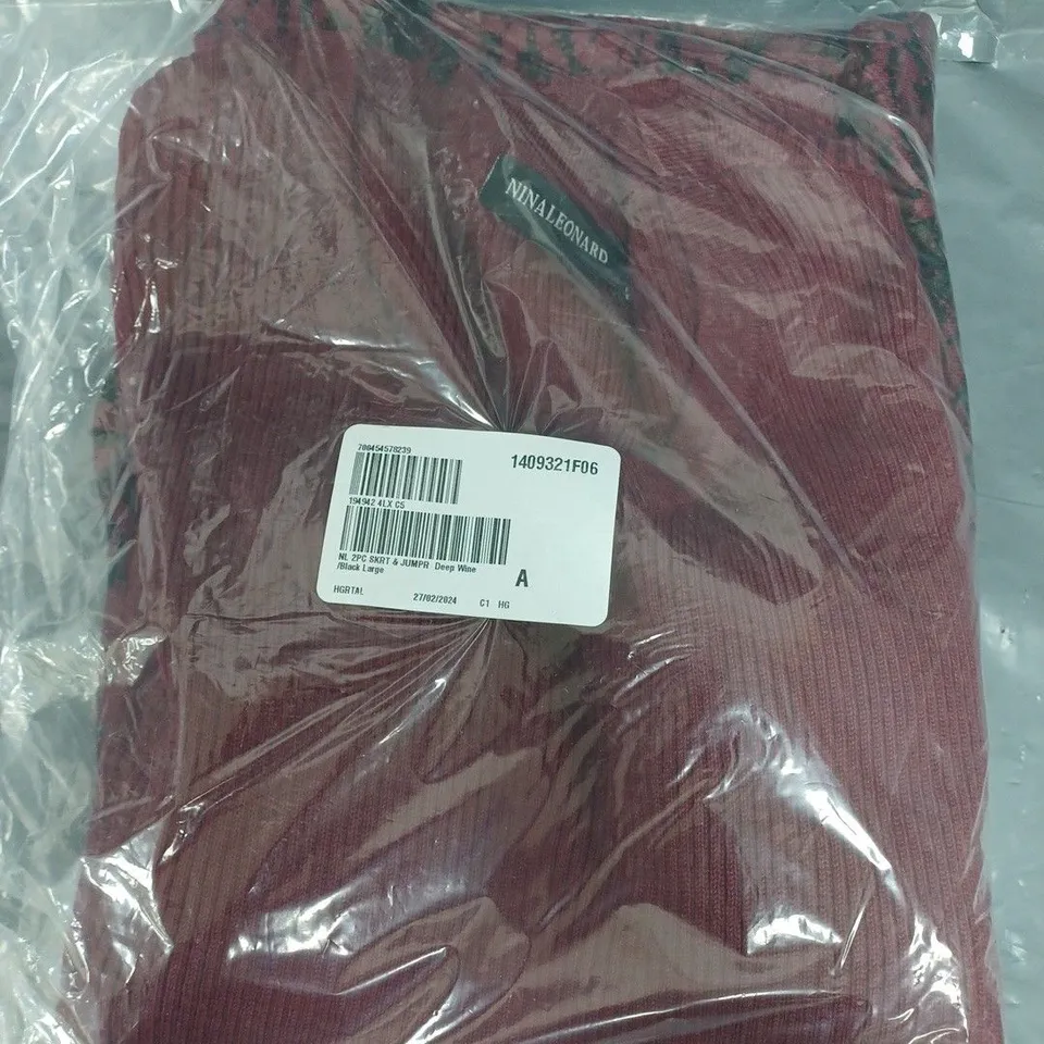 NINA LEONARD 2PC SKIRT & JUMPER IN WINE RED - LARGE