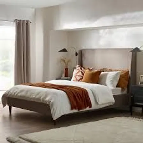 BOXED HANA KING SIZE BED FRAME IN TAUPE LINEN FABRIC (2 BOXES)