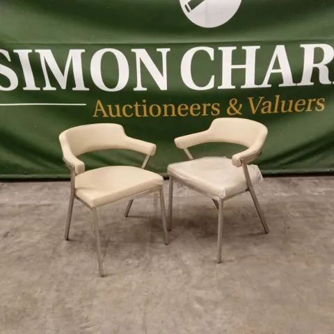 SET OF 2 QUALITY DESIGNER FREYA DINING CHAIRS, CREAM PU LEATHER
