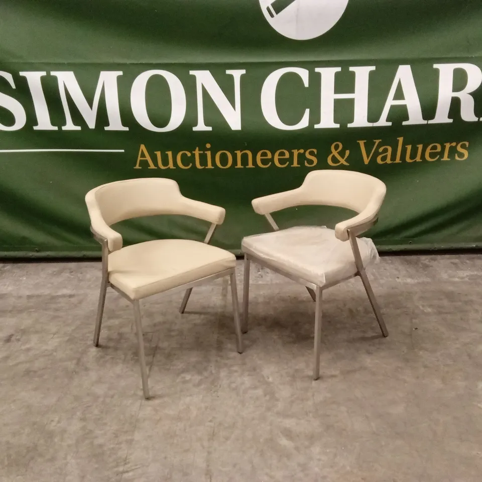 SET OF 2 QUALITY DESIGNER FREYA DINING CHAIRS, CREAM PU LEATHER