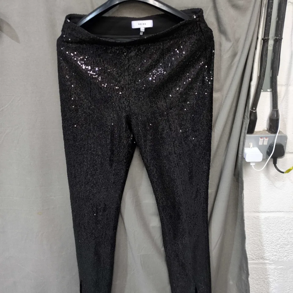 REISS WOMEN'S SEQUIN TROUSERS, BLACK – UK 12 (EU 40, US 8)