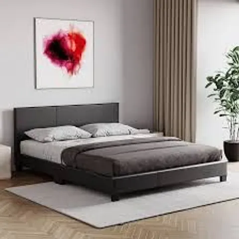 BOXED LISBON UPHOLSTERED FAUX LEATHER BED FRAME 