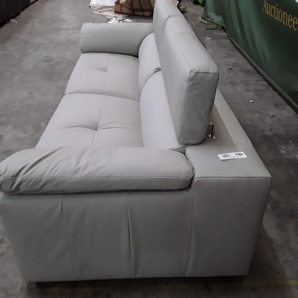 DESIGNER 4 SEATER SOFA WITH ADJUSTABLE HEADREST - LIGHT GREY LEATHER 