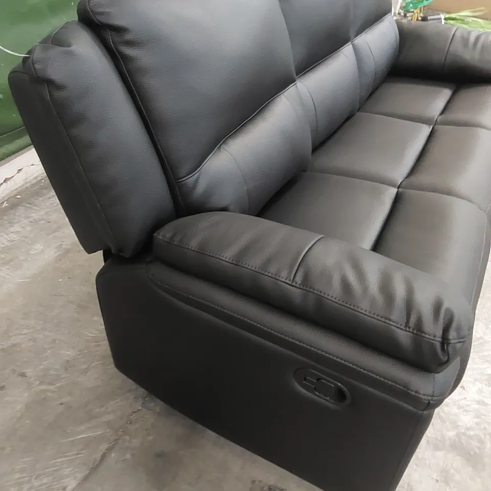 DESIGNER 3 SEATER MANUAL RECLINING BLACK LEATHER SOFA 