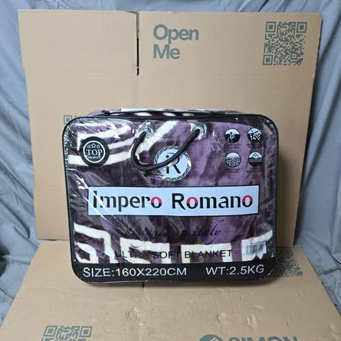 IMPERO ROMANO ULTRA SOFT BLANKET – PURPLE ZEBRA PRINT, 160 X 220 CM