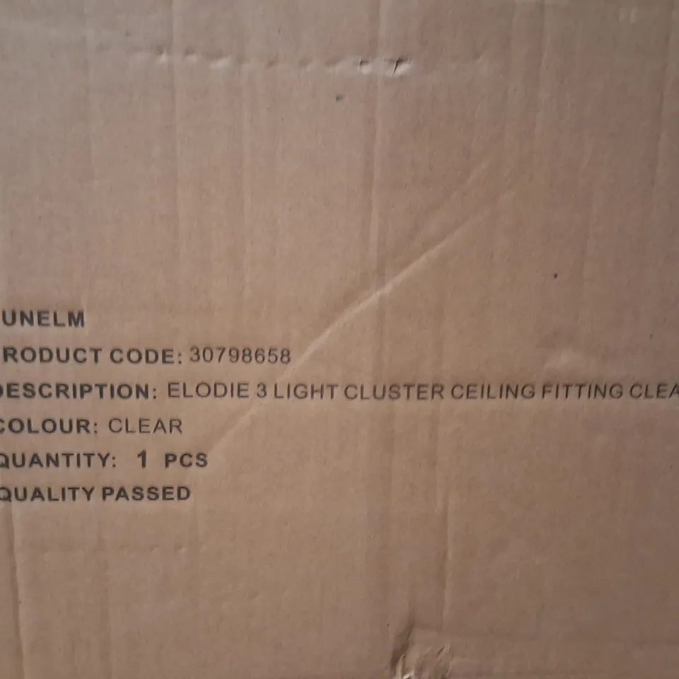 BOXED DUNELM ELODIE 3-LIGHT CEILING CLUSTER FITTING – CLEAR GLASS